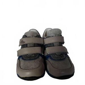 NEW RENBUT SHOES boy's velcro 2-strap oxford shoes in grey/royal navy
